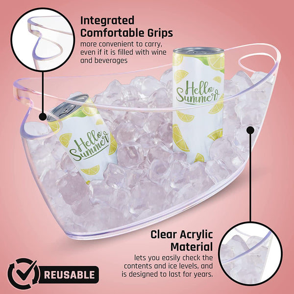 Ice Bucket - Ice Buckets for Parties - Clear Acrylic Champagne Bucket with Easy-to-Carry Handles - Long and Narrow 5.5 Liter Clear Bucket - Fits 3 Wine / 5 Beer Bottles (1)