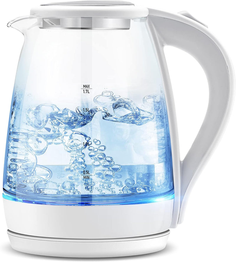 Pukomc Electric Kettle - 1.7L Hot Water Boiler - Glass Tea kettle with Wide Opening and Led Indicator, Auto Shut-Off and Boil-Dry Protection - Series 9460