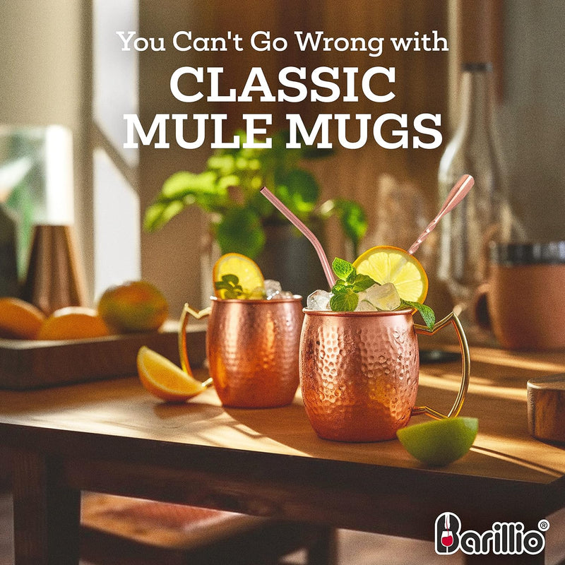barillio Moscow Mule Mug Set of 2 With Bamboo Stand | Large Size 18 oz copper Cups | Stainless Steel Lining & Pure Copper Plating