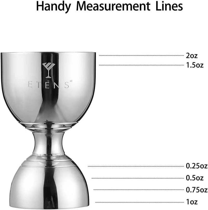 Etens Jigger for Bartending | Bar Cocktail Measuring Jigger 2 oz 1 oz | Shot Measure Jigger with Measurements Inside | Double Chaser Bell Jiggers | Drink Measure Alcohol | Bartender Tools