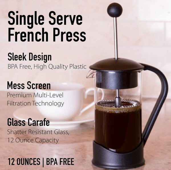 Clever Chef French Press Coffee Maker, Maximum Flavor Coffee Brewer with Superior Filtration, 2 Cup Capacity, Black