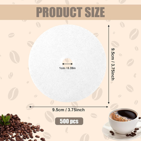 500pcs 3.75 Inch Unbleached Coffee Paper Filters, One-Use Round Espresso Percolator Coffee Filters Compatible with Bozeman Electric Percolators, Coffee Pots, Brewers (White)