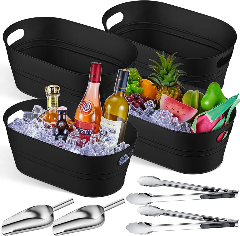 4 Pcs Galvanized Beverage Tubs Insulated Drink Tub with 2 Pcs Ice Scoop and 2 Pcs Stainless Steel Tongs Cold Beer Galvanized Beverage Ice Home Parties, 4 Gallons (Silver, Classic Style)