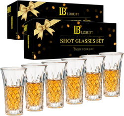 LOBUBT 2 OZ Shot Glasses Set,6-Pack Tequila Shot Glasses with Heavy Base Crystal Shot Glasses Bulk Small Whiskey Cordial Glass for Liqueur Spirits Bar Party Favor