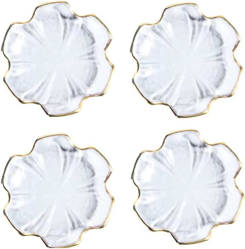 WAIT FLY Clear Glass Tea Cup Coasters Tea Bag Holders Dessert Caddy Plates Saucer Set-D-6 PCS