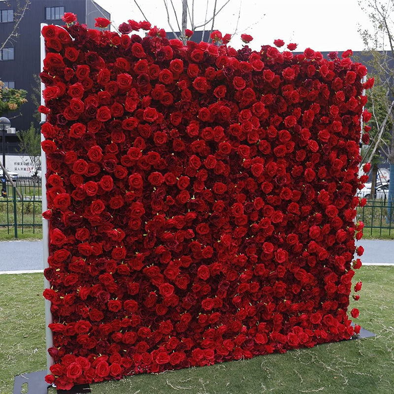 5D Artificial Flower Wall Panels - Red Rose Backdrop for Weddings Parties and Shops