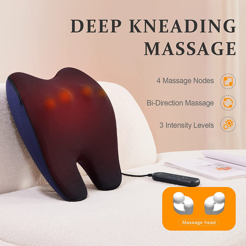 Back Massager with Heat, Shiatsu Neck and Back Massager for Pain Relief, Deep Tissue 3D Kneading Massage Pillow for Lower Back, Shoulder, Legs, Full Body Relaxation, 3 Speeds, Gifts for Mom Dad