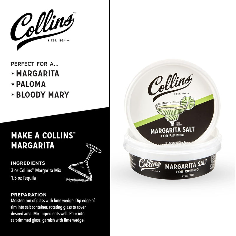 Collins White Margarita Salt Rimmer for Cocktails, Rimming salt for Margarita glasses, Perfect for Tequila and Mezcal drinks, Rim salt for margarita and shot glasses, 6oz