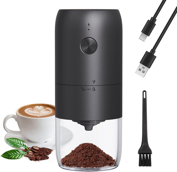 Coffee Grinder Electric with Adjustable Coarseness Ceramic Burrs, Portable One Touch Electric Spice Coffee Bean Grinder with Clean Brush, Type-C Charging, Black