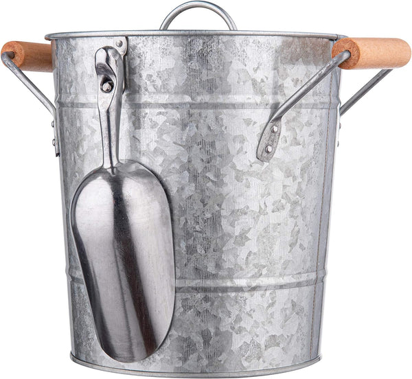 Royalty Art Vintage Ice Bucket with Lid, Scoop, and Carry Handles for Parties, Backyard Barbecues, Picnics, and Camping, Heavy Duty Galvanized Steel for Outdoor Bar Use