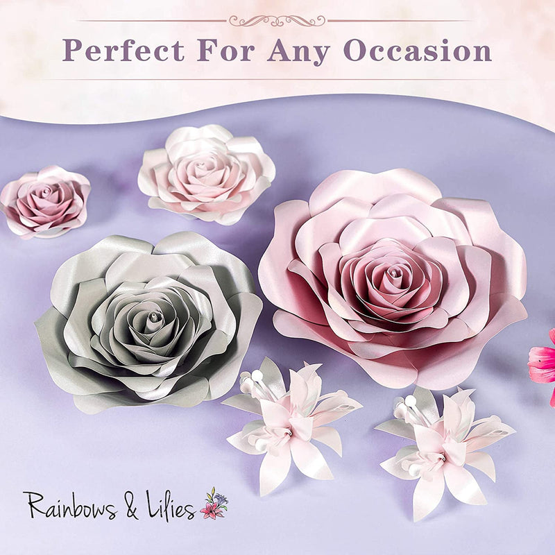 10-Pc Paper Flower Wall Decor Set for Wedding Shower Nursery Decor - Pink Gray Off-White