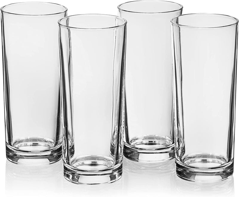 Obsidian Glassware Collins Glasses 14 Ounces - Seltzer Highball double Cocktail Glass Set of 4, Tall Skinny Strait Up Glasses.