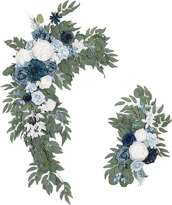 Blue Silk Peony Wedding Arch Kit with Garlands and Welcome Sign Home Decor - 2 Pieces