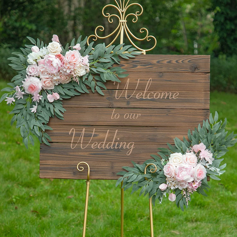 Artificial Pink Wedding Arch Swag with Fake Flowers for Ceremony Reception and Decor