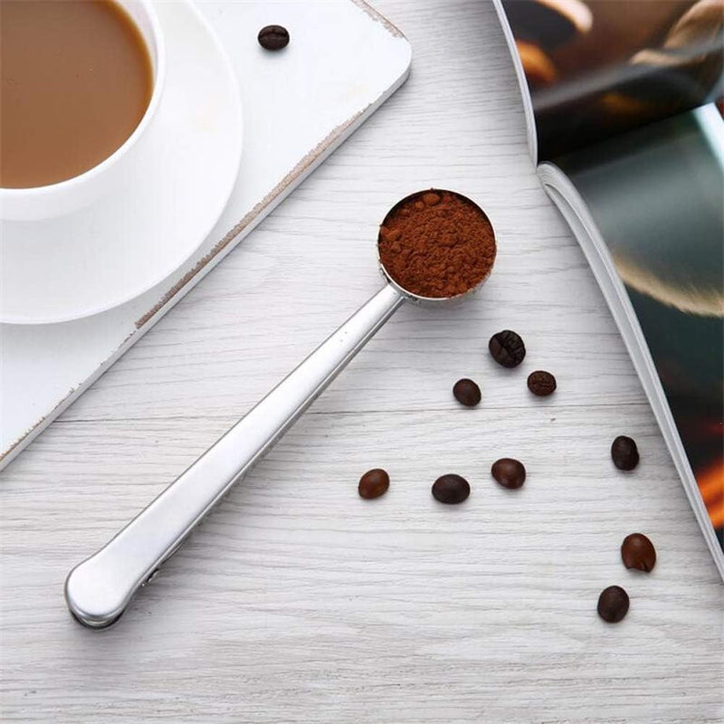 2 Pieces Coffee Scoop Clip Coffee Scoop Bag Clip Coffee Bag Clip Stainless Steel Coffee Scoop Clip Tea Scoop Bag Clip Tea Scoop Clip Tea Bag Clip for Coffee Tea Protein Powder, Silver