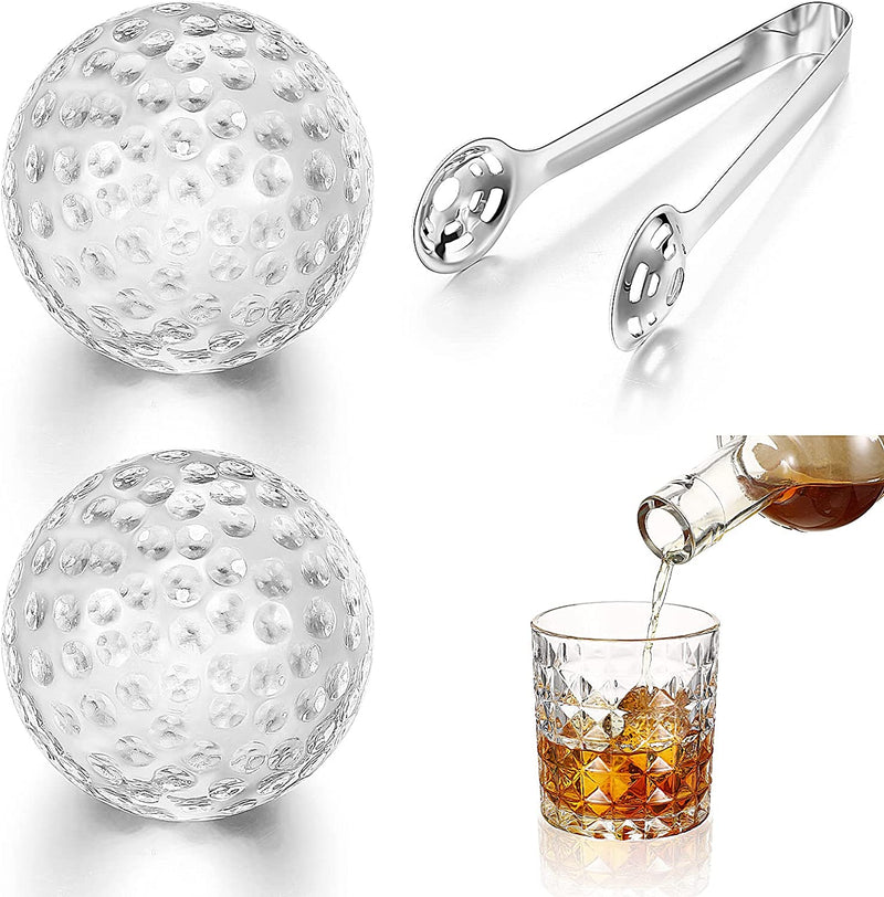 Yinkin 2 Pieces Golf Ball Whiskey Chillers Ice Cubes Stones Chilling Reusable Bar Glass Rocks and Stainless Steel Tong Set for Dad Grandpa Husband Boyfriend Men Women(1.57 Inch)