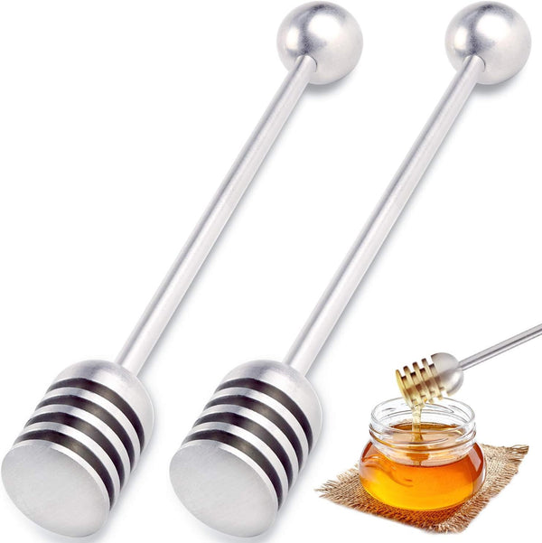 DUGATO Honey and Syrup Dippers, 2pcs 6.3 Inch 304 Stainless Steel Honeycomb Stick Spoon Stirrer Server for Honey Pot Jar Containers