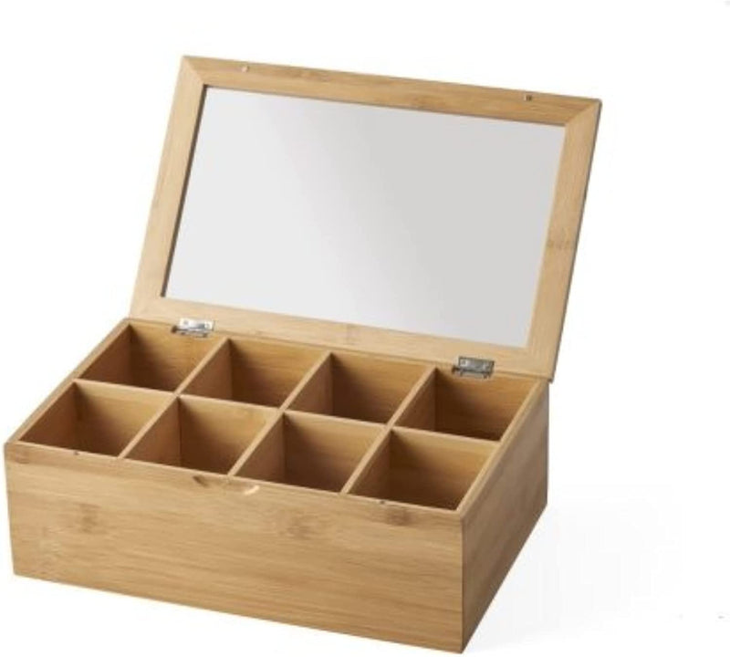 Nifty Solutions Bamboo Tea Box | 5 Compartment Tea Bag Storage | Stores up to 100 Tea Packets | Natural Wooden Tea Box | Tea Storage Containers | Organize Tea, Jewelry & Small Items