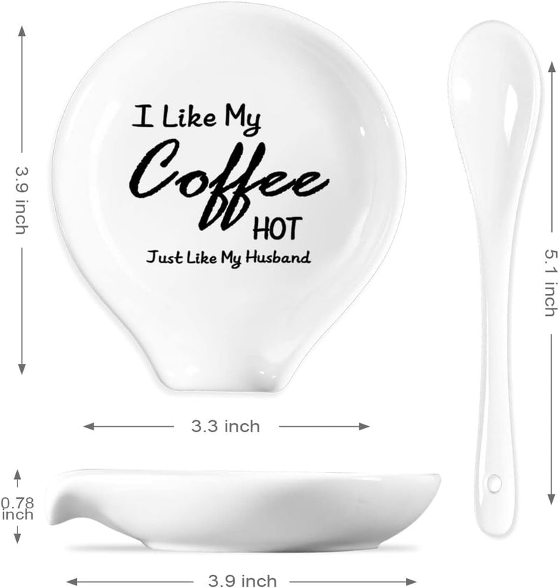 Coffee Spoon Rest and Spoon,Funny Coffee Quote Black And White Ceramic Coffee Spoon Holder-Station Decor Coffee Bar Accessories-Gifts for Coffee Lovers (I Like My Coffee)