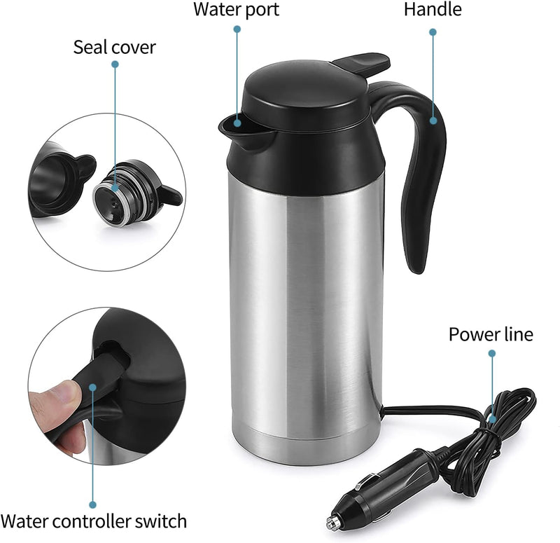 Car Kettle Boiler Sunsbell 650ml Car Heating Travel Cup Stainless Steel Mug Car Coffee Cup Warmer with DC 12V Charger for Car (Kettle Boiler)