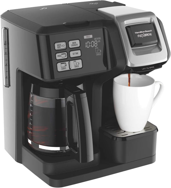 Hamilton Beach (49976 Coffee Maker, Single Serve & Full Coffee Pot,Compatible withK-Cup Packs or Ground Coffee, Programmable, FlexBrew, Black (Renewed)