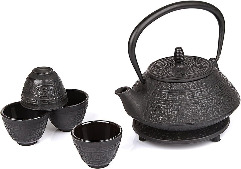 26 oz Japanese Cast Iron Pot Tea Set - Teapot with Infuser and Trivet for Loose Tea Adults, Green