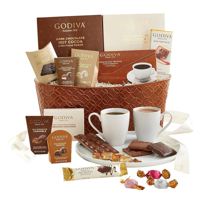 GREATFOODS Godiva Coffee French Press Gift Set, includes two 14 oz Mugs, and 34oz French Press