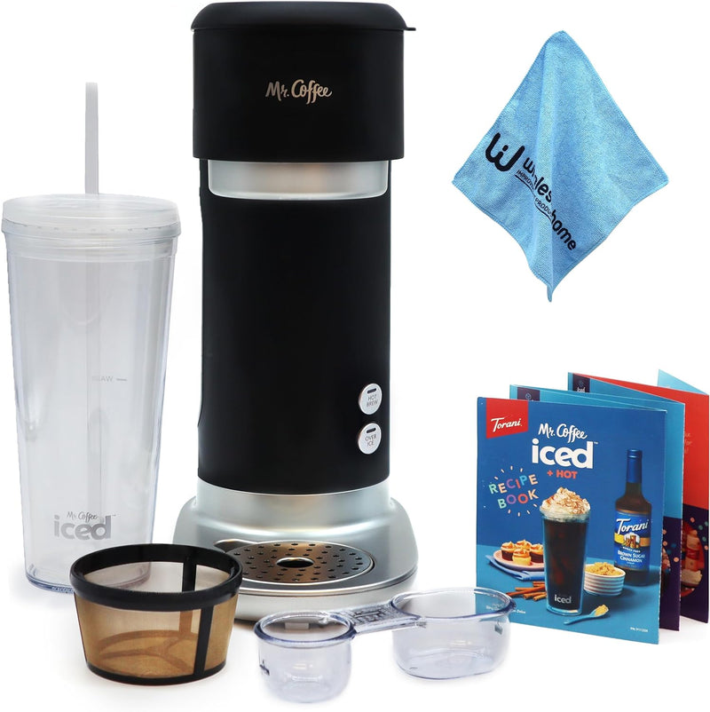 Mr. Coffee Iced Coffee Maker, Single Serve Hot and Cold Coffee Maker with 22 ounce Reusable Tumbler, Filter and Wholesalehome Cloth