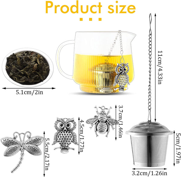 3 Sets Tea Infusers Tea Strainers for Loose Tea Fine Mesh Tea Steeper Stainless Tea Diffuser Tea Filters with Drip Trays and Pendant for Christmas Gift Brew Fine Loose Tea Leave (Insects Style)