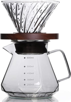 PUNNIO Pour Over Coffee Maker, 20oz/600ml Borosilicate Glass Drip Coffee Maker Pour Over Set for 1-4 Cups, Coffee Dripper with Glass Carafe Coffee Server for Home/Office/Coffee Bar (Gray)