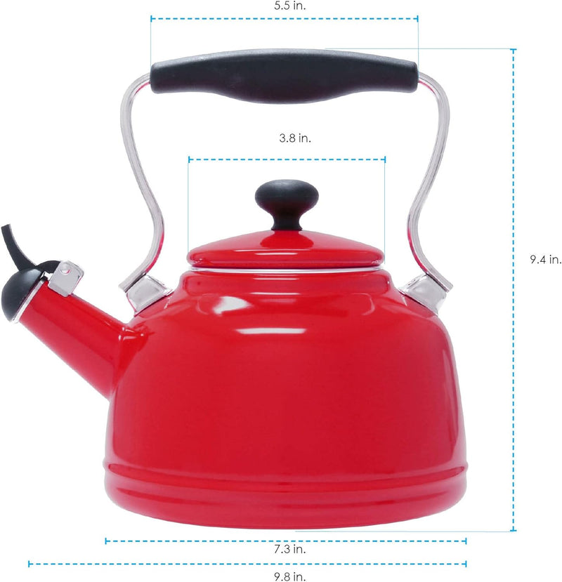 Chantal Tea Kettle, 1.7 QT, Vintage Series, Premium Enamel on Carbon Steel, Whistling, Even Heating & Quick Boil (Chili Red)