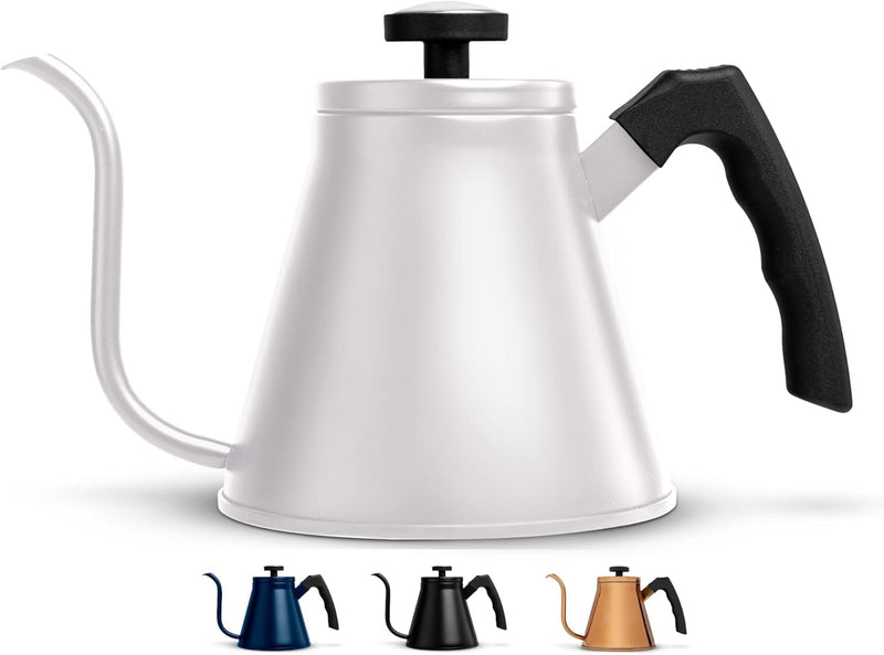 Kook Stovetop Gooseneck Kettle with Thermometer, for Pour Over Coffee & Tea, Temperature Gauge, Electric, Compatible for Gas Stovetop, 3 Ply Stainless Steel Base, 27 oz