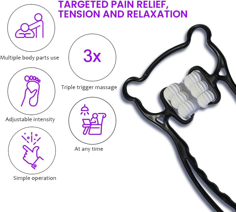 Thrudove Neck Massager Roller, Neck Roller, Neck and Shoulder Handheld Massager with 6 Balls Massage Point, Neck Pain Relief Massager for Deep Tissue in Neck, Back, Shoulder, Waist, and Legs (Black)