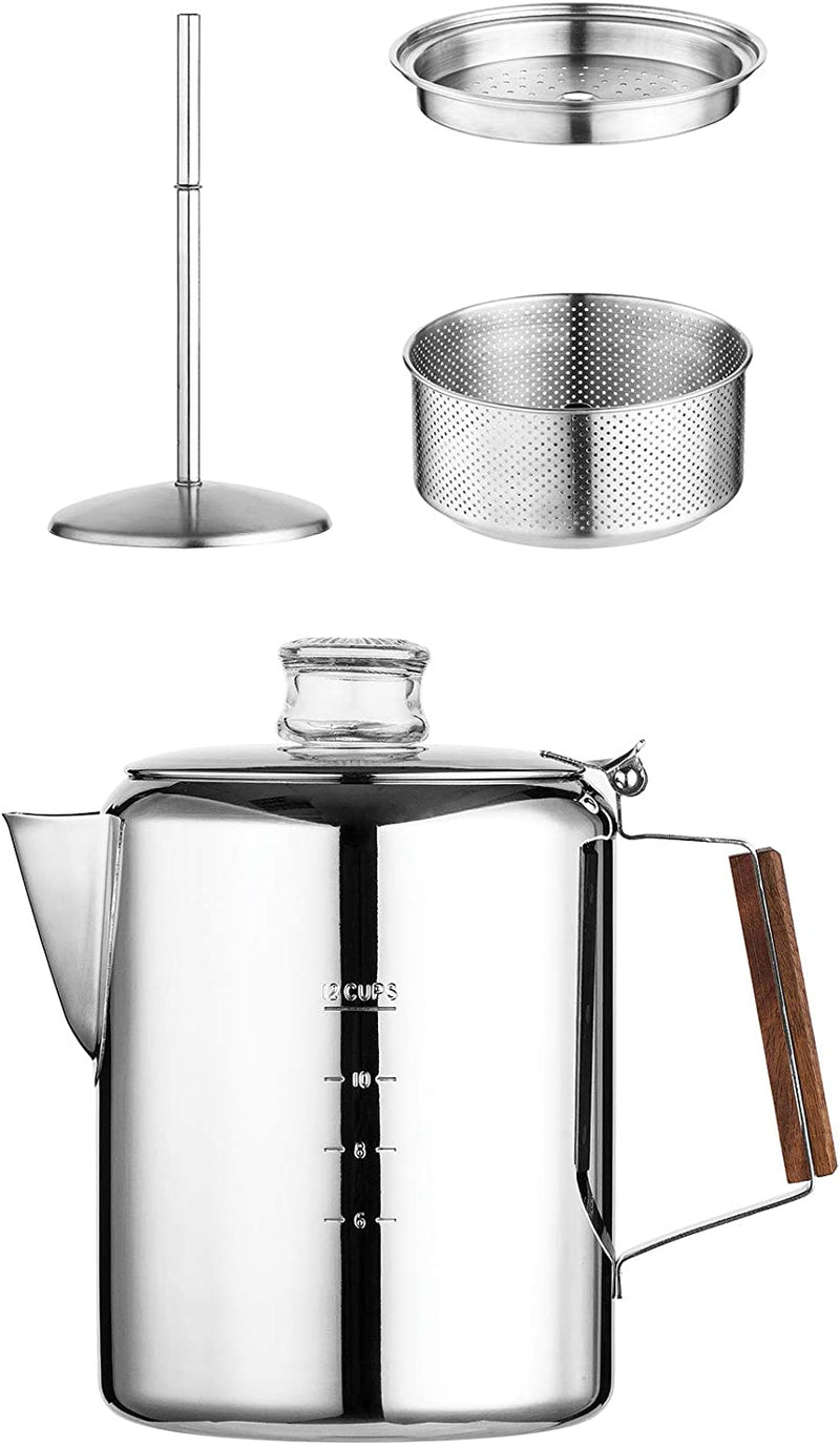 Fox Run Rapid Brew Stainless Steel Stovetop Percolator Coffee Pot, 12-Cup