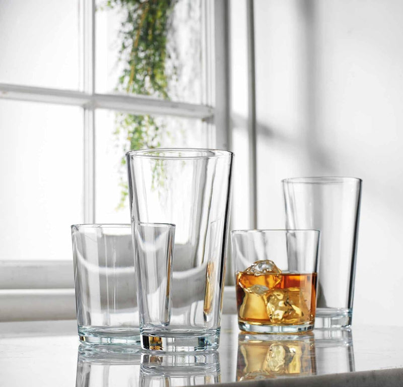 Glaver's Drinking Glasses Set Of 16, 8 Highball Glasses (17oz.), 8 Rocks Glass Cups (13 oz) Beer Glasses, Water, Juice, Cocktails.