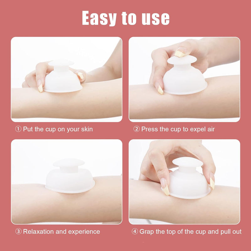 CUPID CARE Silicone Cupping Therapy Set, 6 PCS Anti Cellulite Suction Cup, Cupping Set Massage Therapy Cups, Improve Sleep, Pain Relief - Professional Cupping Set for Neck and Body(White)