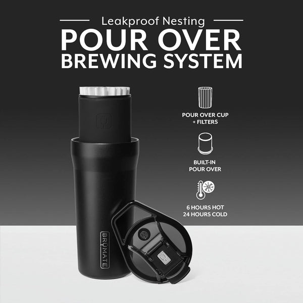 BrüMate Pour Over 20oz Insulated Travel Coffee Mug | 2-in1 Travel Coffee Maker with 100% Leak Proof Lid | Insulated Coffee Tumbler | Travel & Camping | Comes with Filter Dripper (Matte Black)