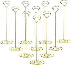 10Pcs 8.6 Inch Tall Place Card Holder Table Number Holder Table Card Holder Table Number Stands with Heart Shap Photo Memo Clips for Wedding Favors, Gold