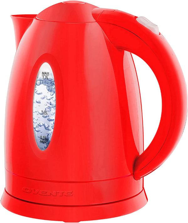 OVENTE Electric Kettle Hot Water Heater 1.7 Liter - BPA Free Fast Boiling Cordless Water Warmer - Auto Shut Off Instant Water Boiler for Coffee & Tea Pot - Red KP72R