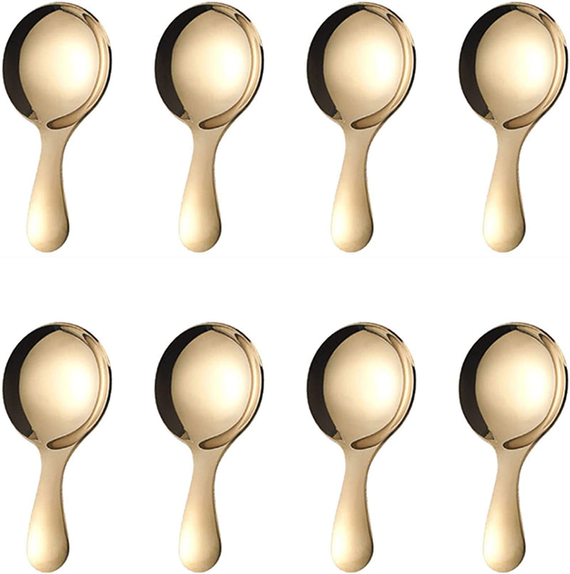 PHAETON 8PCS Golden Stainless Steel Short Handle Spoons Soup Spoons Condiments Spoon Dessert Spoon Tea Coffee Spoons Jars Scoops