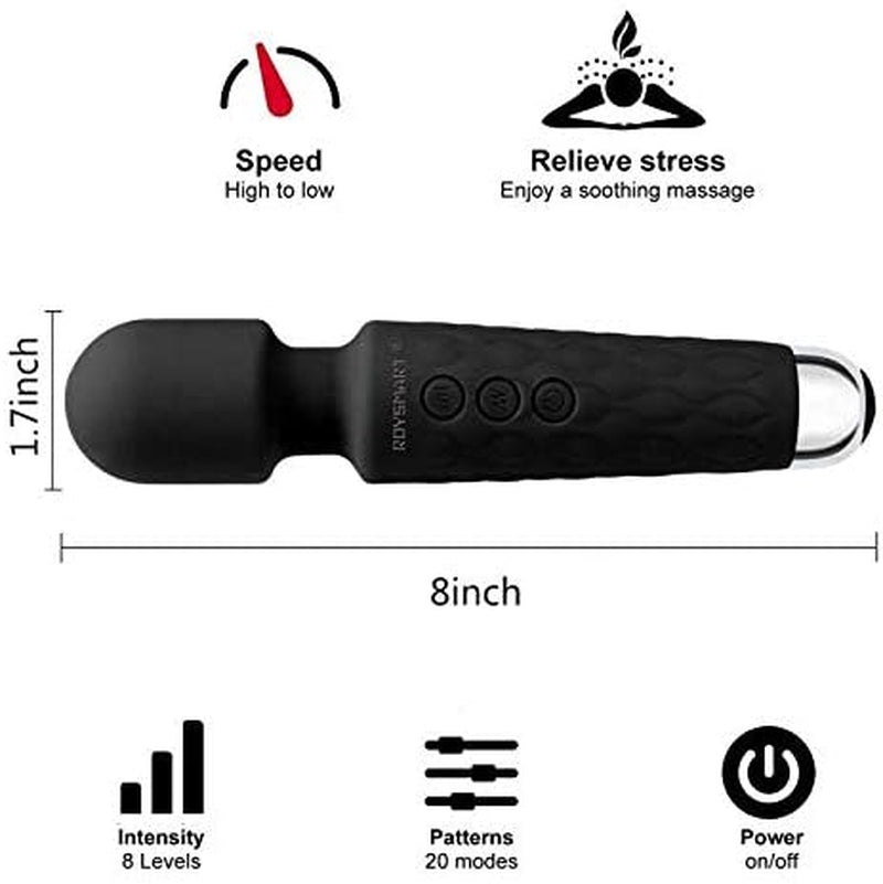 Roysmart Handheld Power Mini Massager, Personal Massager with 20 Vibration Modes, Cordless for Neck Shoulder Back Body Massage-Black