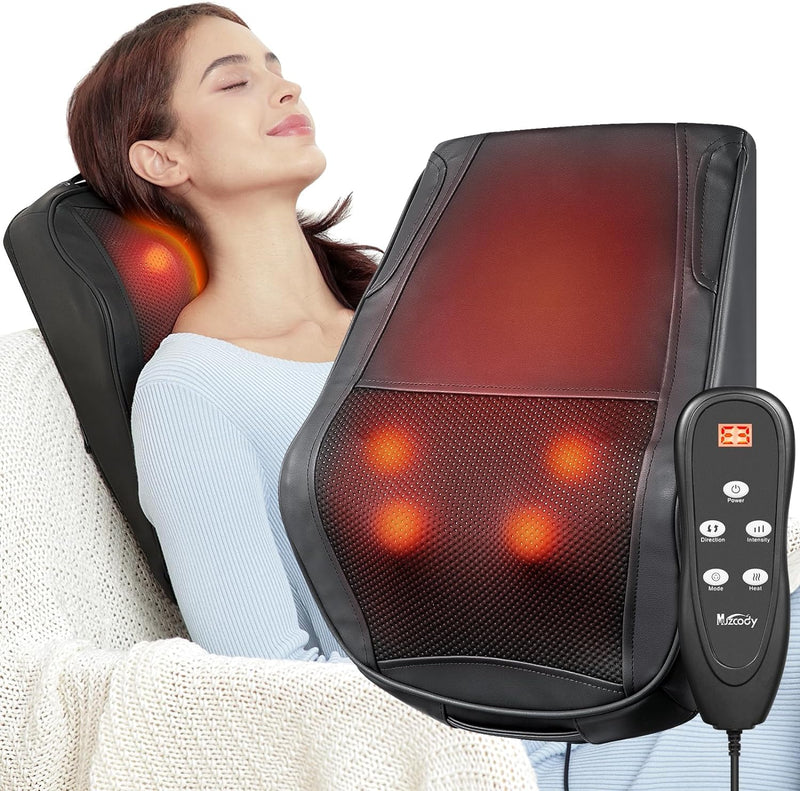 Back Massager with Heat, Shiatsu Neck & Back Massager Pillow for Pain Relief, 3D Kneading Massage Cushion for Back, Neck, Shoulder, Leg Relaxation, Ideal Gifts for Mom Dad Women Men.