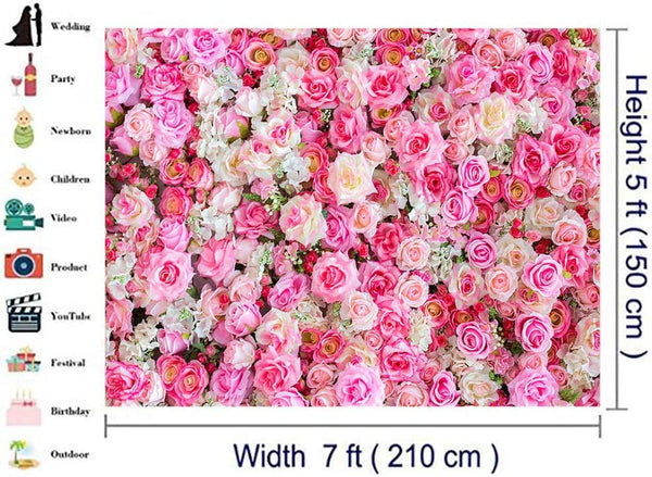 Rose Flowers Theme Photography Backdrops - 7X5Ft - Baby Shower Wedding Birthday and Party Decorations - Vinyl Studio Props