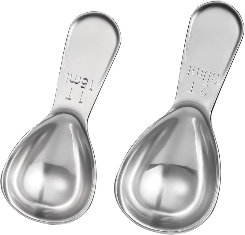 2 Pack Coffee Scoop, Stainless Steel Coffee Spoons Tablespoon Measuring Spoons for Tea, Sugar, Ground Coffee, Whole Bean(Silver, 30 ml)