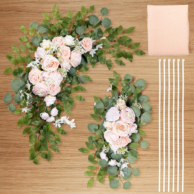 Artificial Wedding Arch Flowers Kit 3-Pack - Blush Pink Draping Fabric Floral Swag for Ceremony  Reception Backdrop Decoration