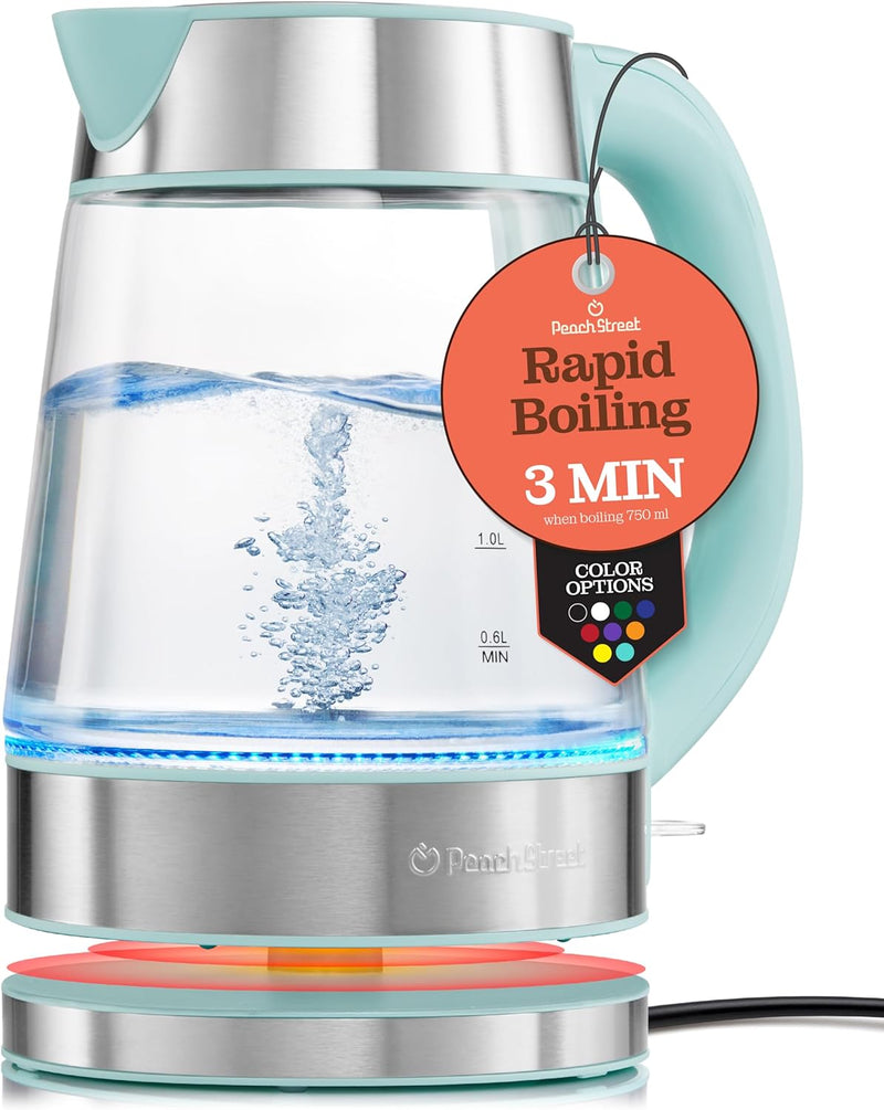 Speed-Boil Electric Kettle For Coffee & Tea - 1.7L Water Boiler 1500W, Borosilicate Glass, Easy Clean Wide Opening, Auto Shut-Off, Cool Touch Handle, LED Light. 360° Rotation, Boil Dry Protection
