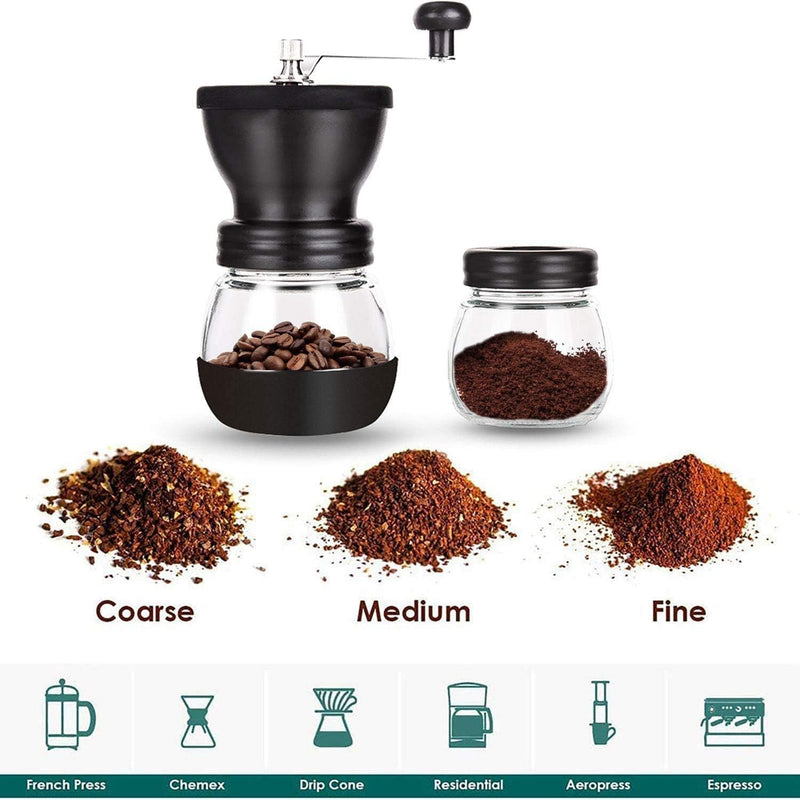 PARACITY Manual Coffee Bean Grinder with Ceramic Burr, Hand Coffee Grinder Mill Small with 2 Glass Jars( 11OZ per Jar) Stainless Steel Handle for Drip Coffee, Espresso, French Press, Turkish Brew