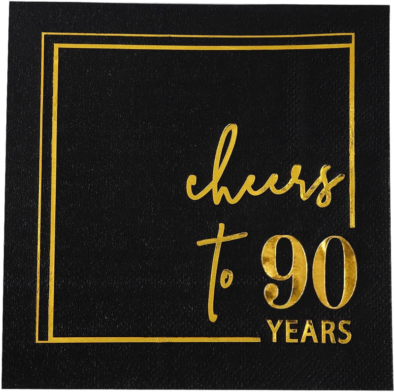 Cheers to 40 Years Cocktail Napkins - 50PK - 3-Ply 40th Birthday Napkins 5x5 Inches Disposable Party Napkins Paper Beverage Napkins for 40th Birthday Decorations Wedding Anniversary Black and Gold