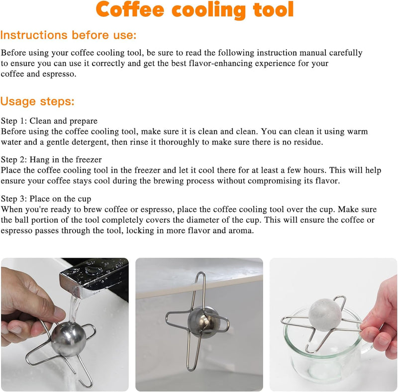 WEIGUZC Coffee Cooling Tool with Reusable Stainless Steel Ice Sphere - Unlock Coffee True Flavors, Also Ideal for Bourbon, Scotch, and Cocktails - 40mm Round Shape (1)