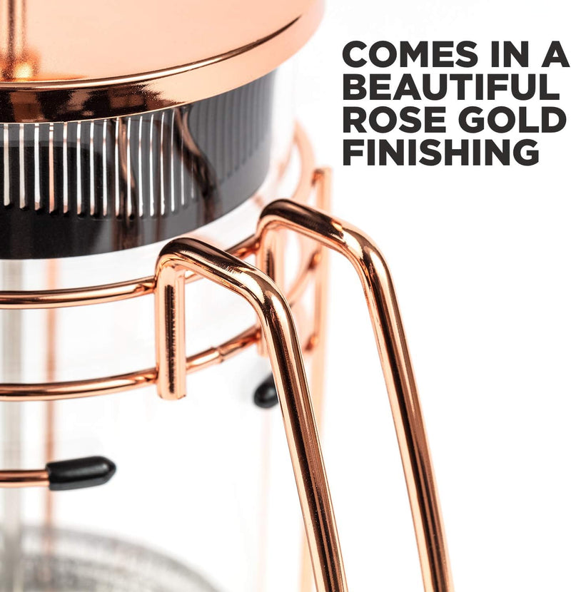 French Press and Tea Maker - 1000ml Coffee Maker Press - Premium Coffee Press with Rose Gold Finish - Thick Glass and Stainless Steel Coffee Brewer - French Press Coffee Maker for Tea, Latte, Expresso